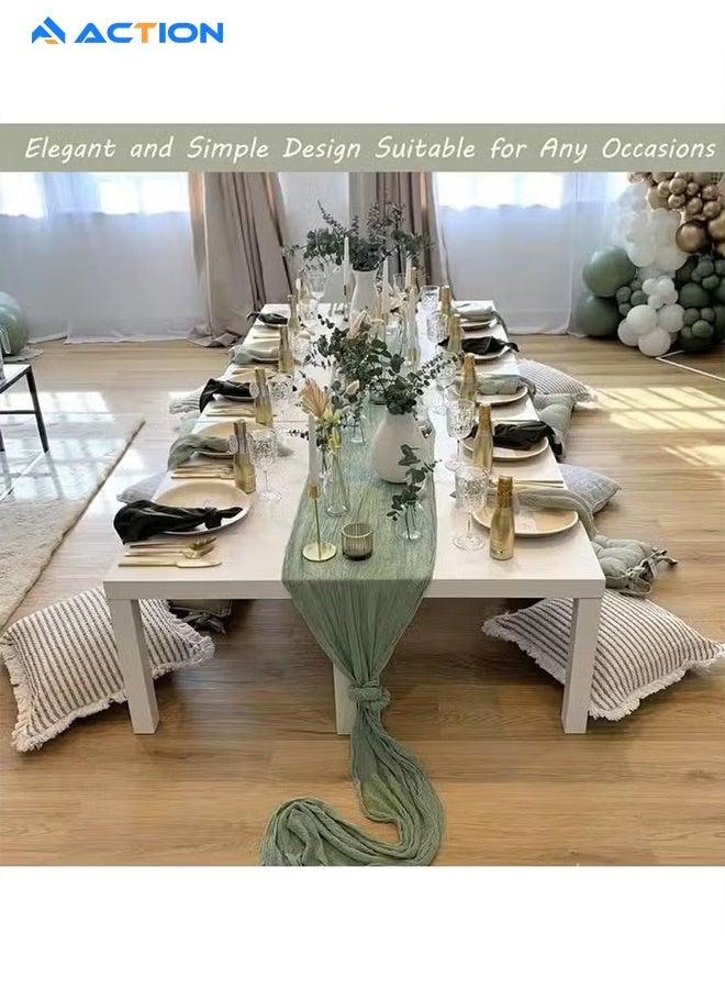 أكشن مفرش طاولة من الشاش المجعد مفرش مائدة شفاف مفرش طاولة شيساني مفرش مائدة شفاف مفرش طاولة طويل عداء طاولة قماش الطاولة مفرش مائدة من قماش الجبن، مفرش مائدة زفاف باللون البيج، مفرش مائدة من الشاش البوهيمي مقاس 90 × 300 سم لتزيين طاولات حفلات الزفاف وحفلات أعياد الميلاد قطعة مركزية للطاولة مفرش طاولة شيساني مفارش طاولات - Image 4